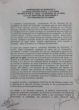 Asamblea Norte de Santander respaldó en pleno proposición pro páramo Santurbán