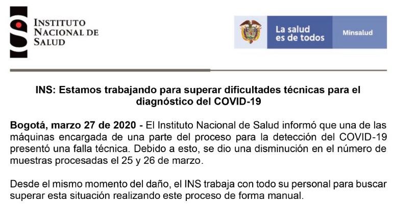 Dañada una máquina para analizar pruebas de Coronavirus en Colombia