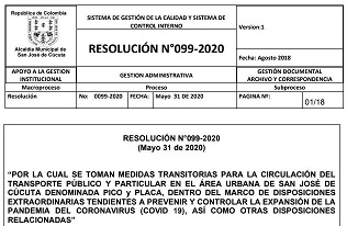 Vuelve el pico y placa por días a Cúcuta