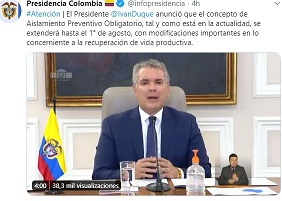 PROLONGADO HASTA EL 1 DE AGOSTO EL AISLAMIENTO OBLIGATORIO EN COLOMBIA